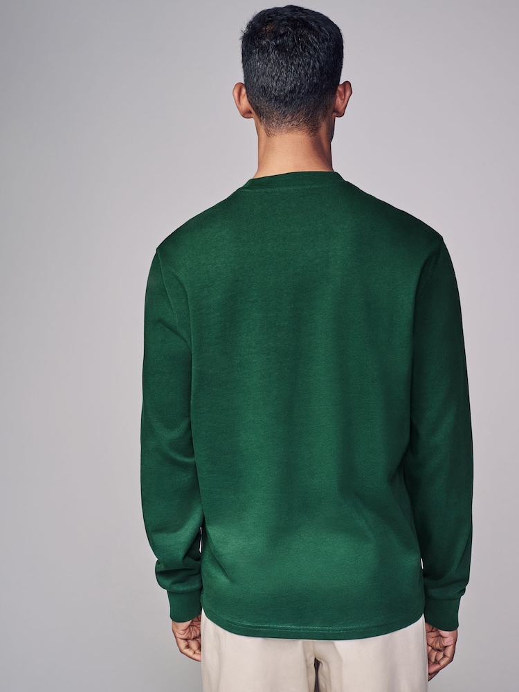 Green Relaxed Fit Long Sleeve Heavyweight 100% Cotton T-Shirt - Image 3 of 7