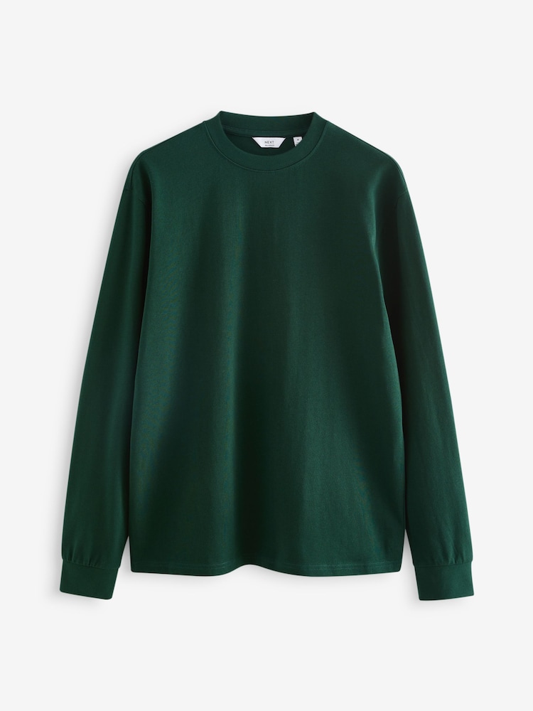 Green Relaxed Fit Long Sleeve Heavyweight 100% Cotton T-Shirt - Image 5 of 7