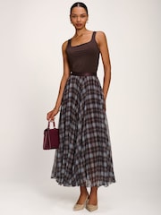 Jolie Moi Blue Checked Crinkle Mesh Maxi Skirt - Image 1 of 6