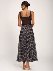 Jolie Moi Blue Checked Crinkle Mesh Maxi Skirt - Image 2 of 6