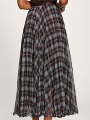 Jolie Moi Blue Checked Crinkle Mesh Maxi Skirt - Image 3 of 6