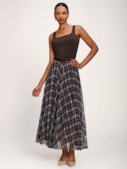 Jolie Moi Blue Checked Crinkle Mesh Maxi Skirt - Image 5 of 6