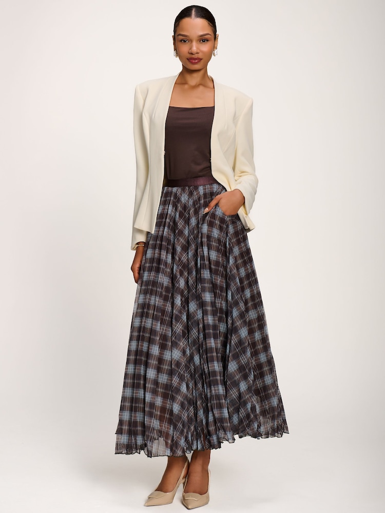 Jolie Moi Blue Checked Crinkle Mesh Maxi Skirt - Image 6 of 6 Jolie Moi Blue Checked Crinkle Mesh Maxi Skirt - Image 6 of 6