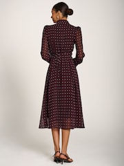 Jolie Moi Red Chiffon Print Ruffled Shirt Dress - Image 2 of 6