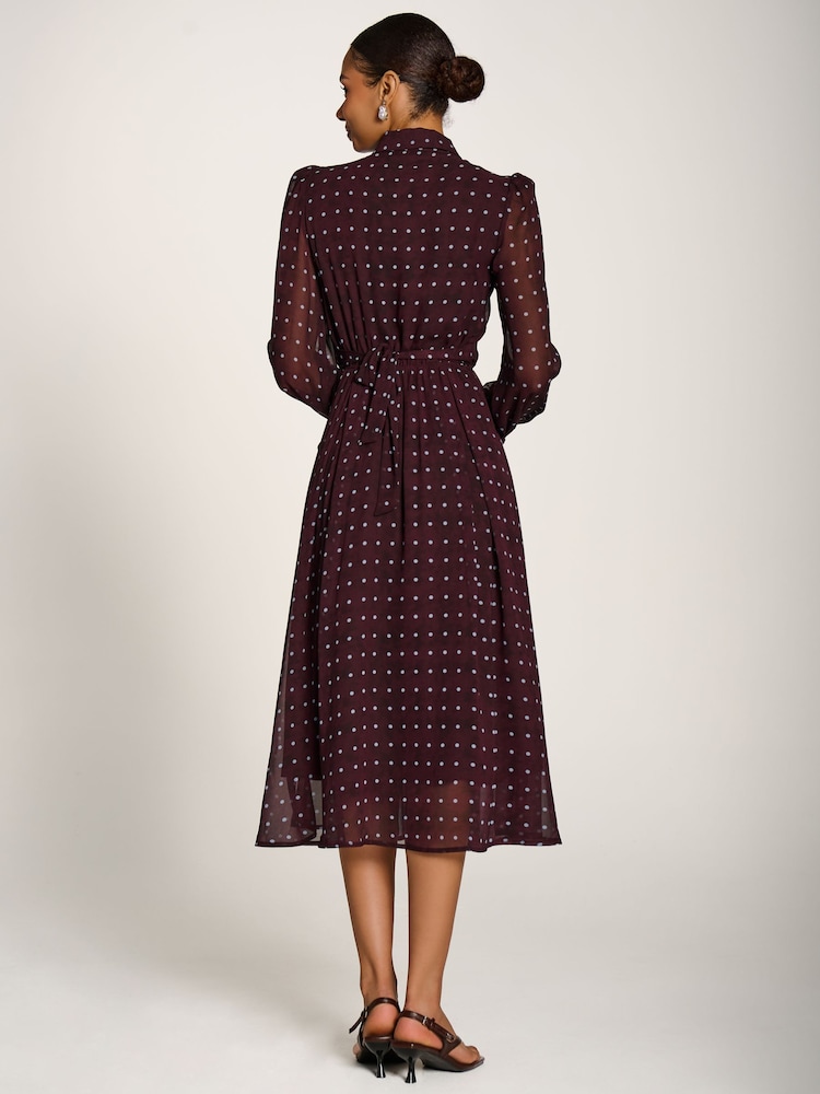 Jolie Moi Red Chiffon Print Ruffled Shirt Dress - Image 2 of 6 Jolie Moi Red Chiffon Print Ruffled Shirt Dress - Image 2 of 6