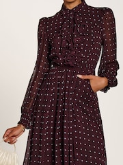 Jolie Moi Red Chiffon Print Ruffled Shirt Dress - Image 3 of 6