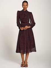 Jolie Moi Red Chiffon Print Ruffled Shirt Dress - Image 4 of 6