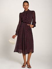 Jolie Moi Red Chiffon Print Ruffled Shirt Dress - Image 5 of 6