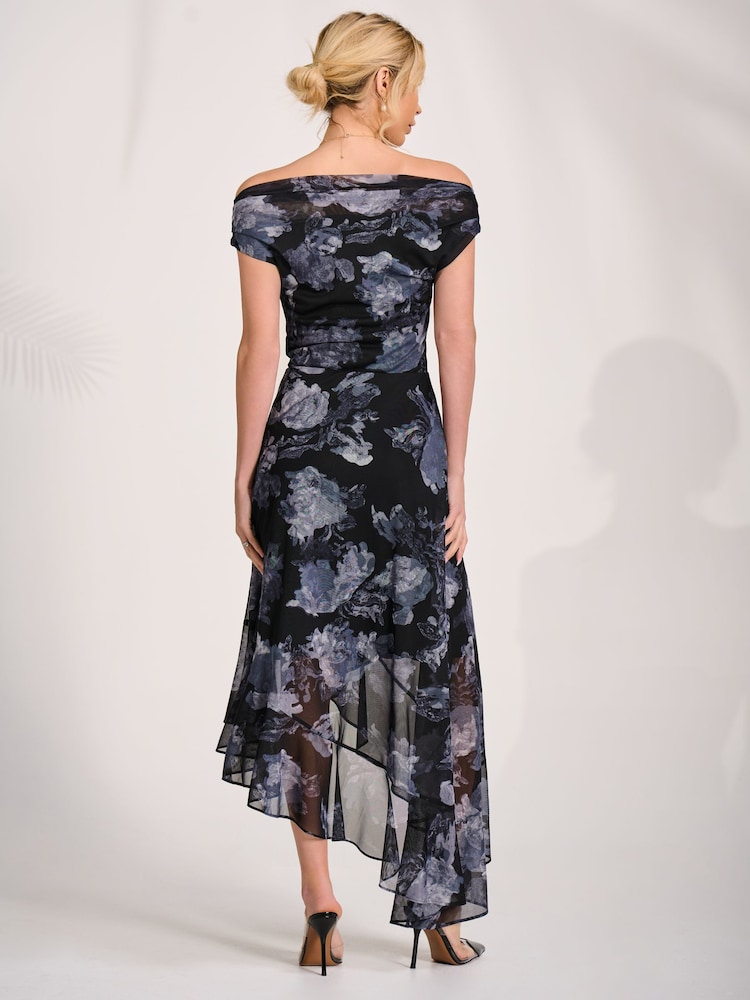 Jolie Moi Black Asymmetrical Mesh Midaxi Dress - Image 2 of 6