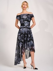 Jolie Moi Black Asymmetrical Mesh Midaxi Dress - Image 4 of 6