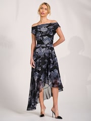 Jolie Moi Black Asymmetrical Mesh Midaxi Dress - Image 5 of 6