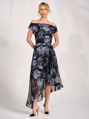 Jolie Moi Black Asymmetrical Mesh Midaxi Dress - Image 6 of 6