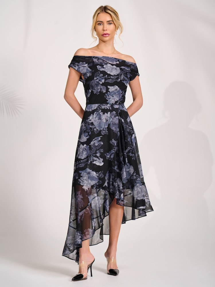 Jolie Moi Black Asymmetrical Mesh Midaxi Dress - Image 6 of 6
