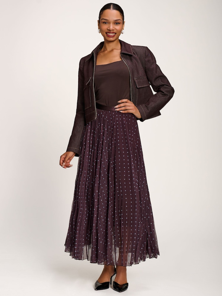 Marrón - Jolie Moi Spotty Crinkle Mesh Maxi Skirt - Imagen 1 de 6
