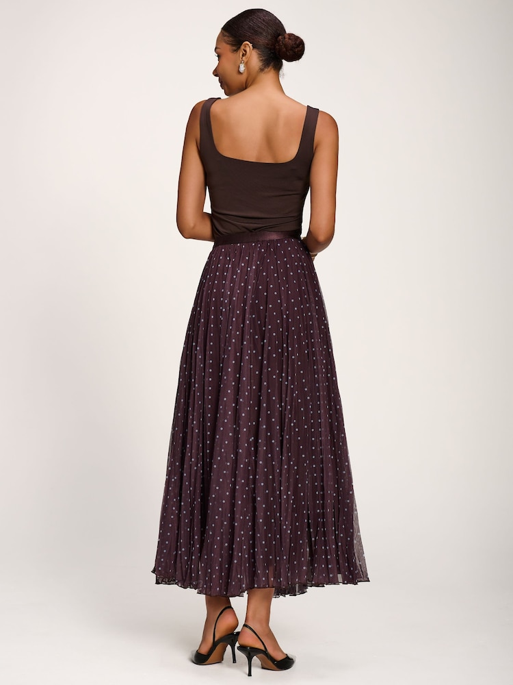 Marrón - Jolie Moi Spotty Crinkle Mesh Maxi Skirt - Imagen 2 de 6