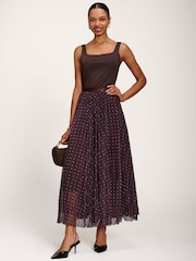 Marrón - Jolie Moi Spotty Crinkle Mesh Maxi Skirt - Imagen 4 de 6