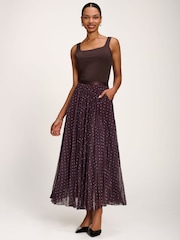 Marrón - Jolie Moi Spotty Crinkle Mesh Maxi Skirt - Imagen 5 de 6