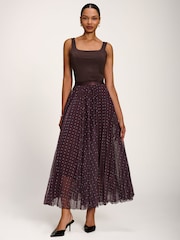 Marrón - Jolie Moi Spotty Crinkle Mesh Maxi Skirt - Imagen 6 de 6