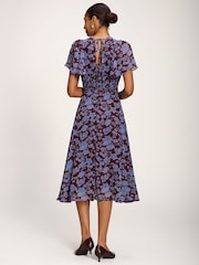 Jolie Moi Blue Printed Chiffon Midi Dress - Image 2 of 6