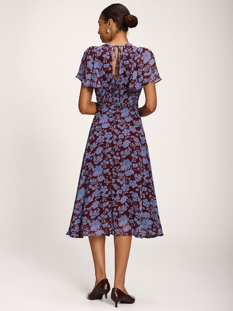 Jolie Moi Blue Printed Chiffon Midi Dress - Image 2 of 6 Jolie Moi Blue Printed Chiffon Midi Dress - Image 2 of 6