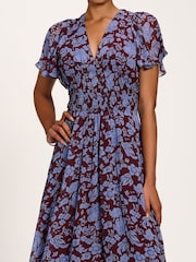Jolie Moi Blue Printed Chiffon Midi Dress - Image 3 of 6