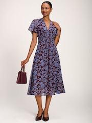 Jolie Moi Blue Printed Chiffon Midi Dress - Image 4 of 6