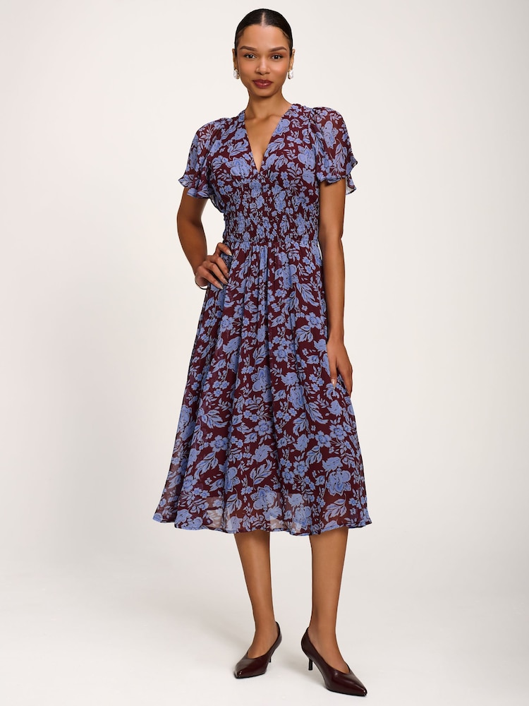 Jolie Moi Blue Printed Chiffon Midi Dress - Image 6 of 6 Jolie Moi Blue Printed Chiffon Midi Dress - Image 6 of 6