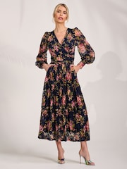 Jolie Moi Blue Printed Lace Maxi Dress - Image 1 of 6