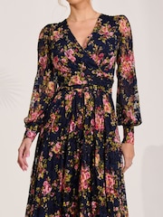 Jolie Moi Blue Printed Lace Maxi Dress - Image 3 of 6