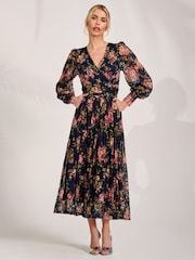 Jolie Moi Blue Printed Lace Maxi Dress - Image 5 of 6