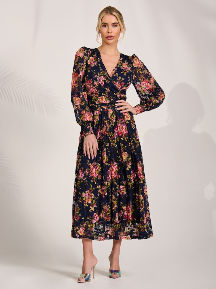 Jolie Moi Blue Printed Lace Maxi Dress - Image 6 of 6 Jolie Moi Blue Printed Lace Maxi Dress - Image 6 of 6