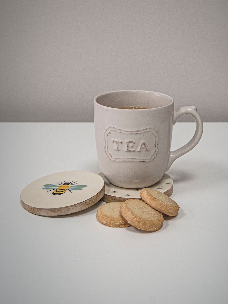 Dexam Set of 8 Cream Bees Knees Enamelled Mango Wood Coasters - Image 1 of 2