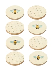 Dexam Set of 8 Cream Bees Knees Enamelled Mango Wood Coasters - Image 2 of 2