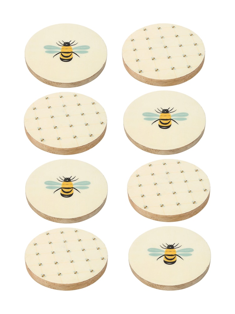 Dexam Set of 8 Cream Bees Knees Enamelled Mango Wood Coasters - Image 2 of 2