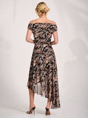 Jolie Moi Brown Asymmetrical Mesh Midaxi Dress - Image 2 of 6