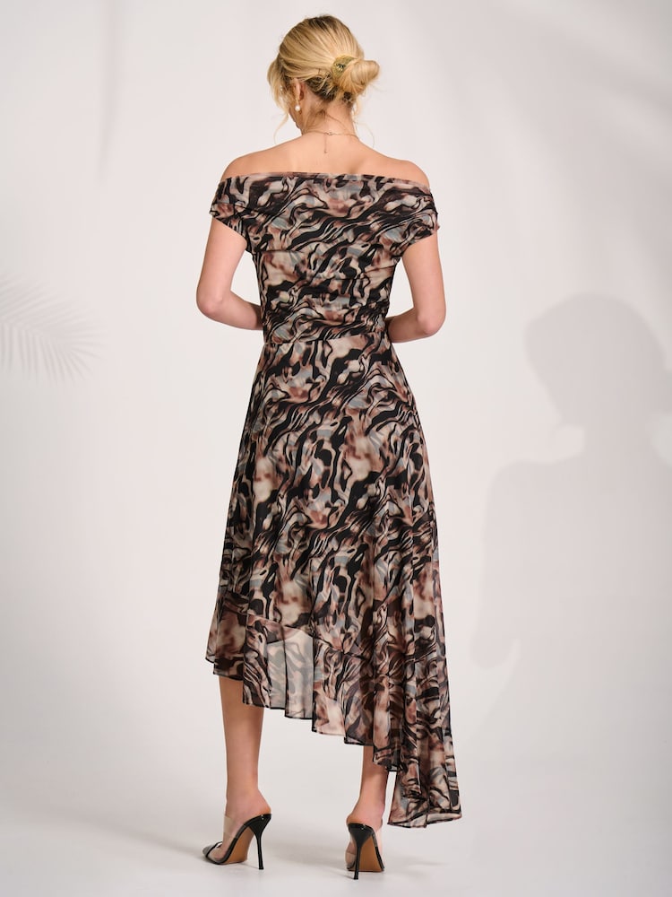 Jolie Moi Brown Asymmetrical Mesh Midaxi Dress - Image 2 of 6