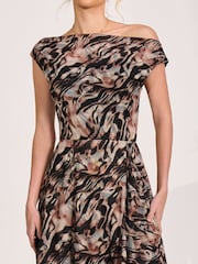 Jolie Moi Brown Asymmetrical Mesh Midaxi Dress - Image 3 of 6