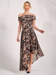 Jolie Moi Brown Asymmetrical Mesh Midaxi Dress - Image 4 of 6