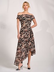 Jolie Moi Brown Asymmetrical Mesh Midaxi Dress - Image 5 of 6