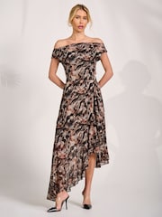Jolie Moi Brown Asymmetrical Mesh Midaxi Dress - Image 6 of 6