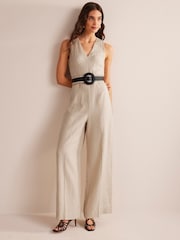 Boden Natural V-Neck Occasion Jumpsuit - Image 1 of 6