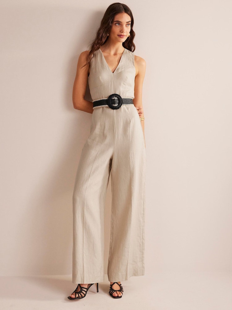 Boden Natural V-Neck Occasion Jumpsuit - Image 1 of 6