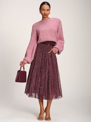 Jolie Moi Red Print Crinkle Mesh Midi Skirt - Image 1 of 6