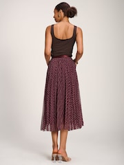 Jolie Moi Red Print Crinkle Mesh Midi Skirt - Image 2 of 6