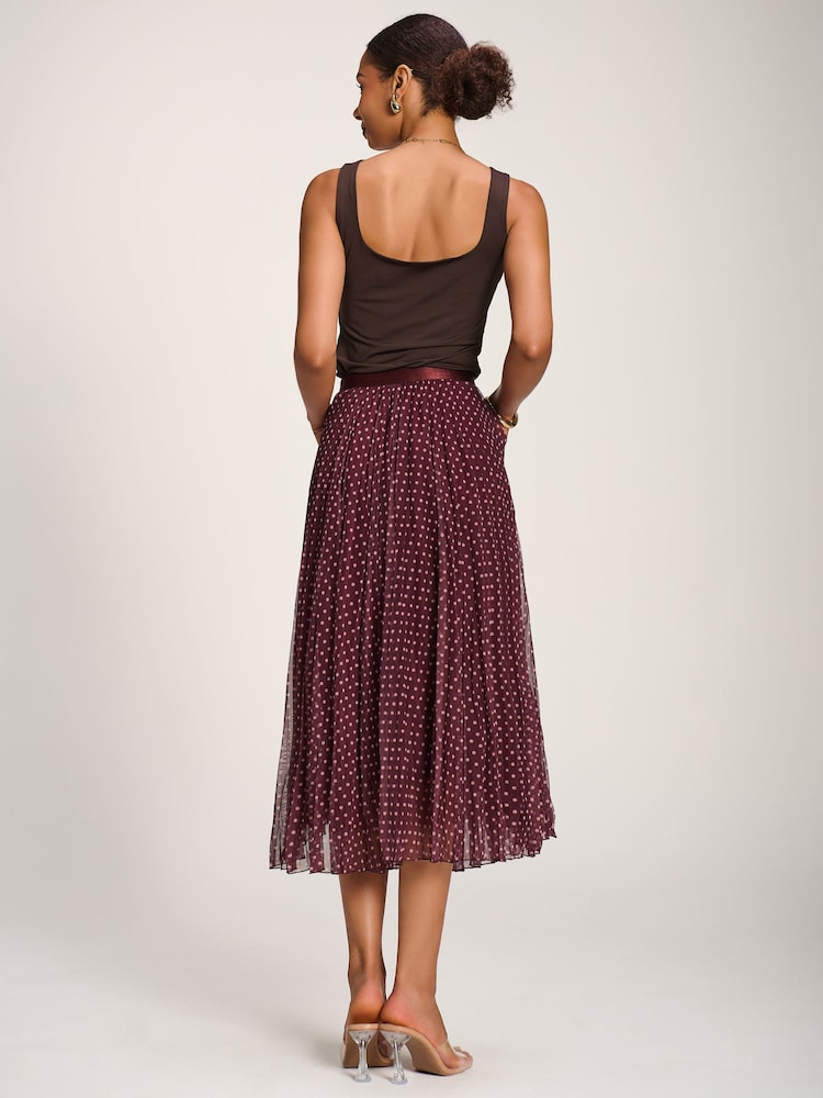 Jolie Moi Red Print Crinkle Mesh Midi Skirt - Image 2 of 6 Jolie Moi Red Print Crinkle Mesh Midi Skirt - Image 2 of 6