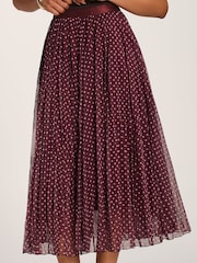 Jolie Moi Red Print Crinkle Mesh Midi Skirt - Image 3 of 6