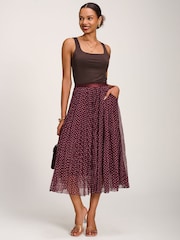 Jolie Moi Red Print Crinkle Mesh Midi Skirt - Image 4 of 6