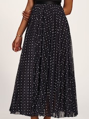Negro - Jolie Moi Spotty Crinkle Mesh Maxi Skirt - Imagen 3 de 6