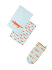 Scion Blue Mr Fox Cotton Gauntlet & Set of 2 Tea Towels - Image 1 of 1