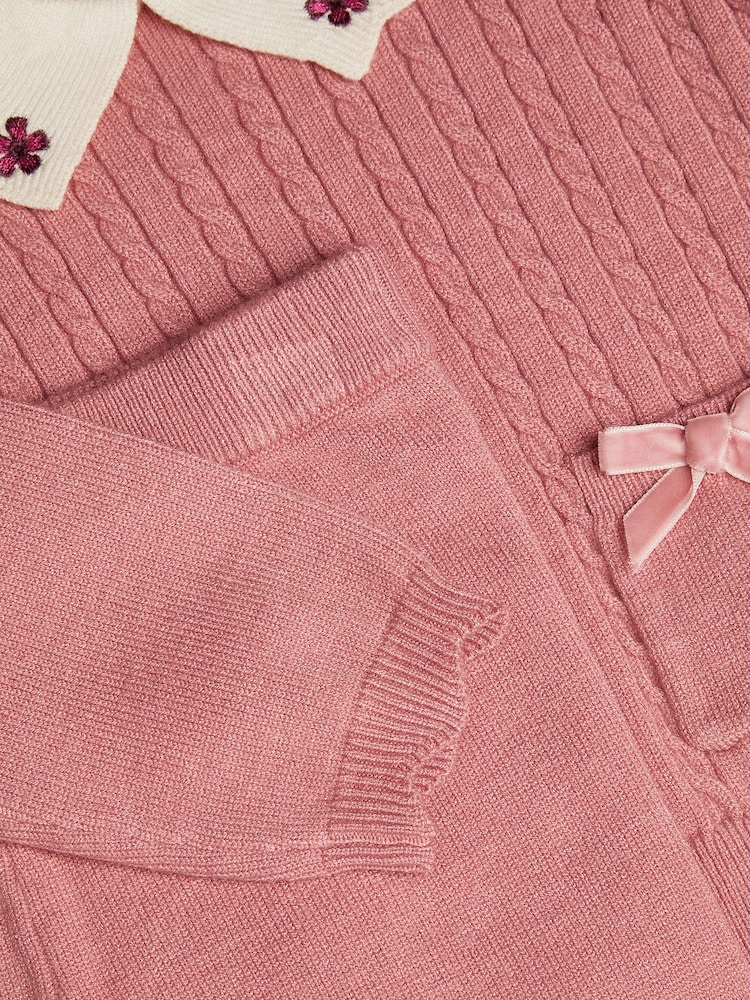 Monsoon Pink Baby Cable Knit Jumper & Joggers Set - Image 4 of 4 Monsoon Pink Baby Cable Knit Jumper & Joggers Set - Image 4 of 4